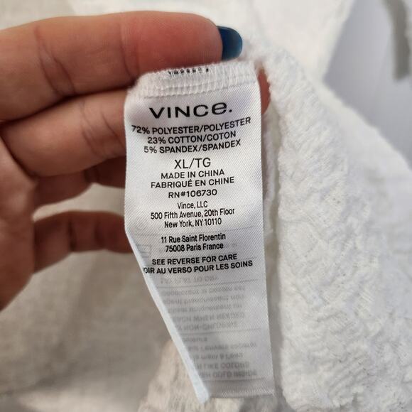 VINCE White Textured V Neck Top XL Minimalist Casual Classic Neutral Office - Picture 6 of 8